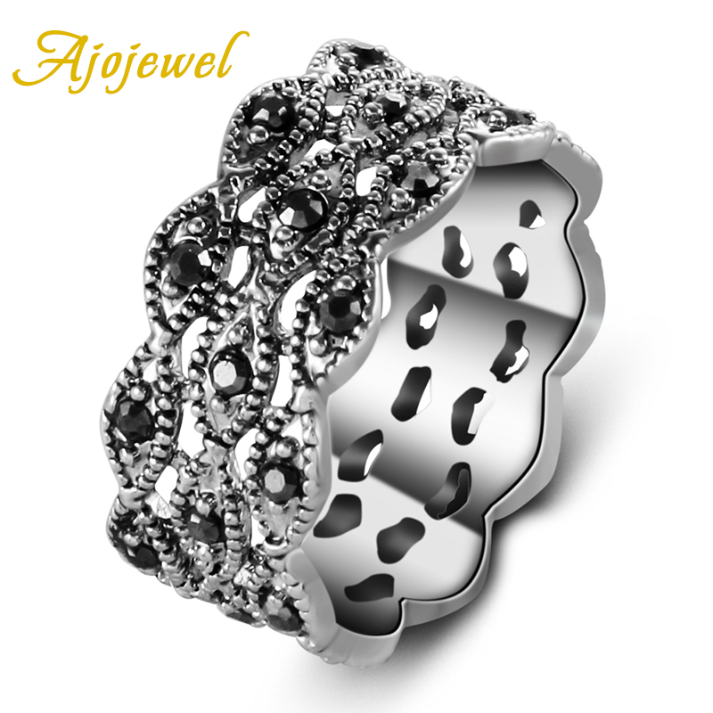 Vintage Collectible Jewelry - Ajojewel 3 Layer Rhinestone Ring Black